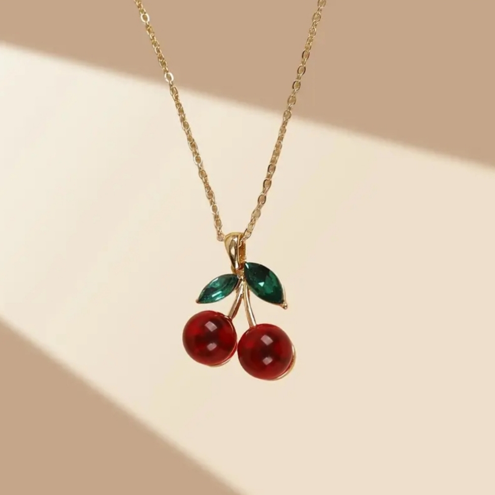 Gold Cherry Pendant Necklace